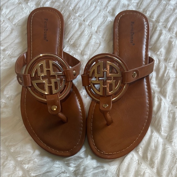 Women's Tan Sandals with Gold Accent - Picture 1 of 2